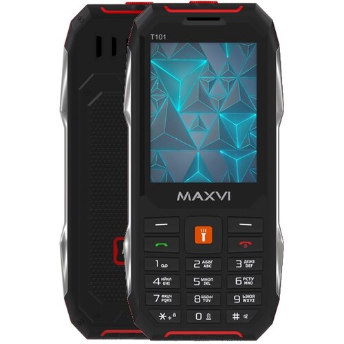 Телефон MAXVI T101, 2 micro SIM, черный/красный