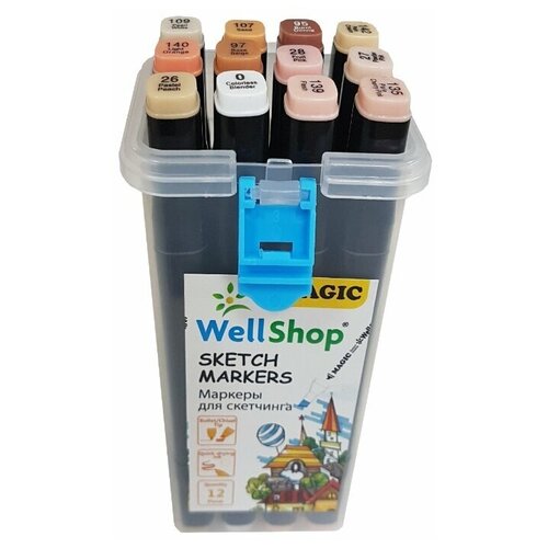 фото Wellshop/ набор маркеров для скетчинга, двухсторонние. 12 телесных оттенков.