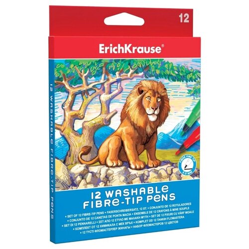 Фломастеры 12 цветов ErichKrause Easy Washable, 1-2 мм, европодвес, ультраяркие цвета