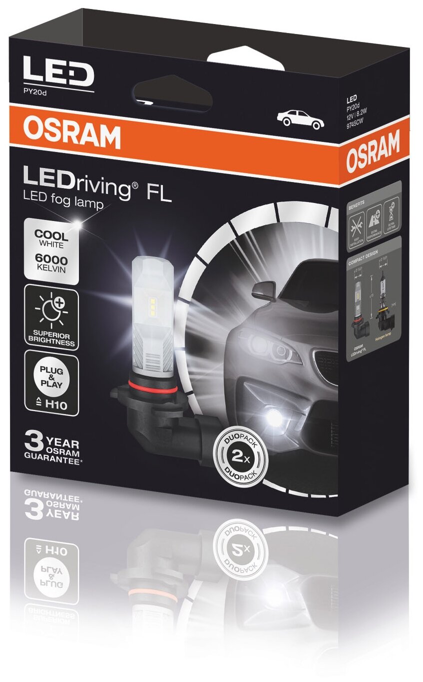 Лампа автомобильная Osram Cool White H8/H11/H16 8 Вт PGJ19-1/2/3 6000K (2шт) 12V/24V, 67219CW