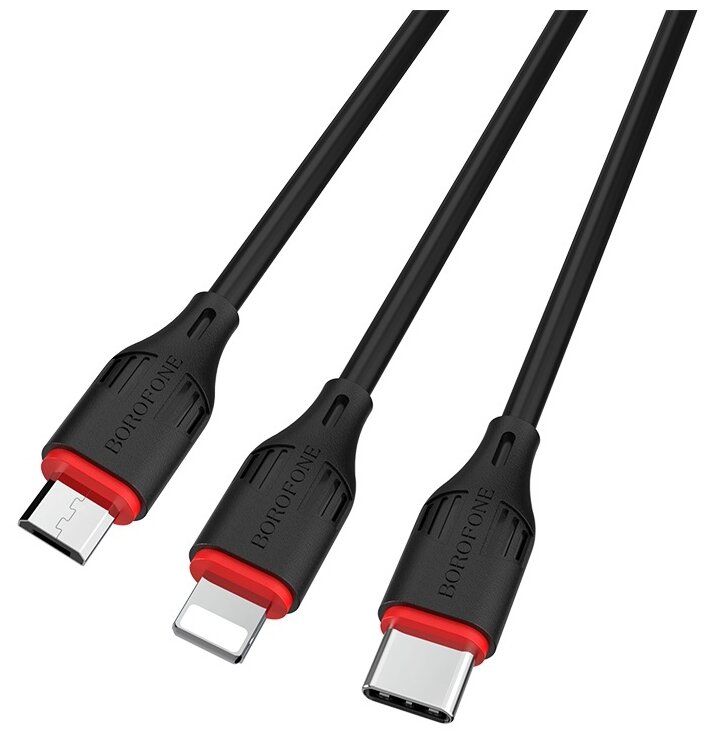 Кабель Borofone BX17 Enjoy 3 in 1 USB - Lightning+MicroUSB+Type-C, 1 м - фото №2