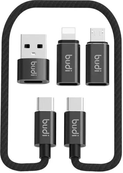 Кабель 6 в 1 USB-C - USB-C со сменными адаптерами Lightning, Micro USB, USB-A, 0,6 м, 2.4А