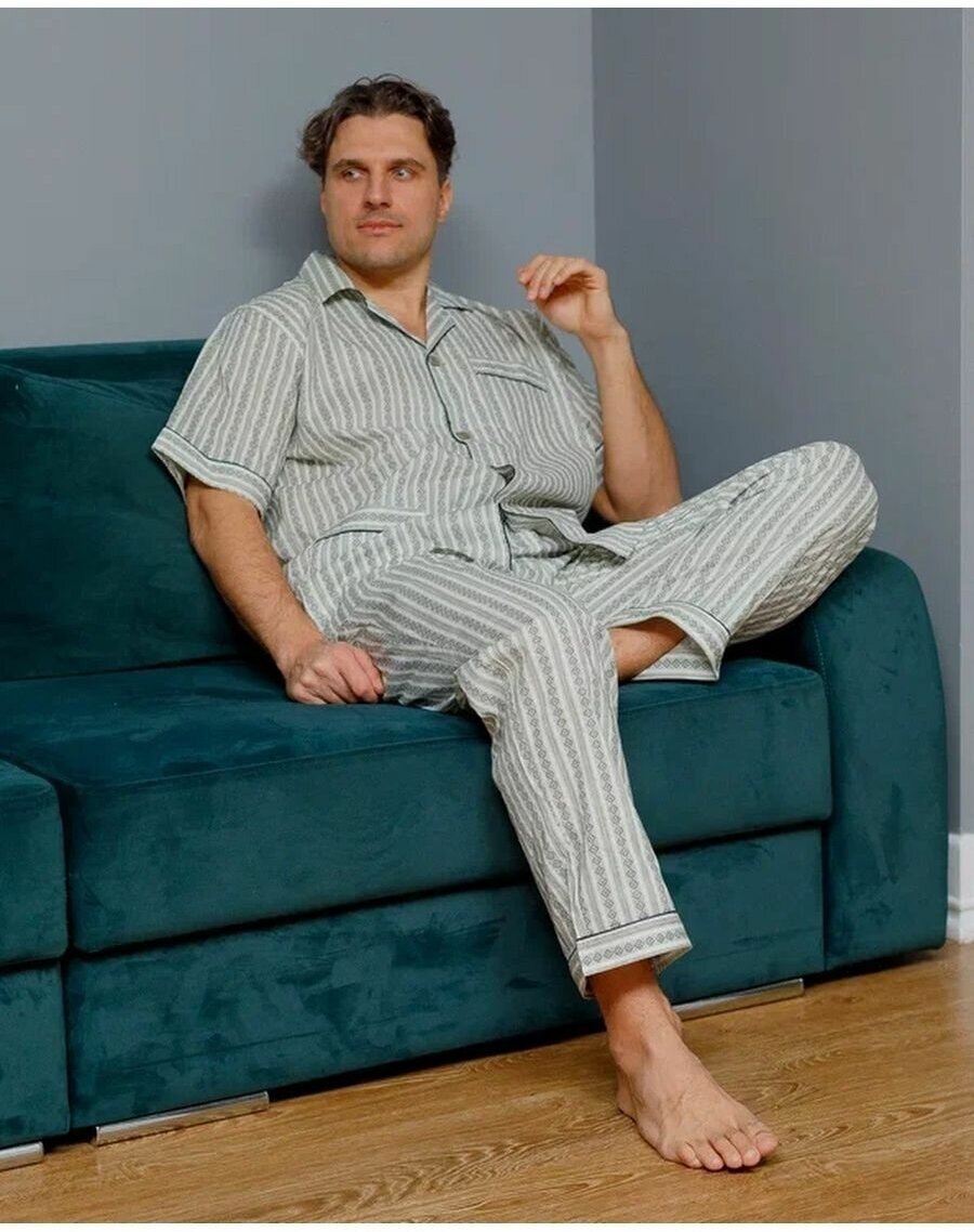 Пижама мужская с брюками и рубашкой с коротким рукавом хлопок Global - фотография № 3