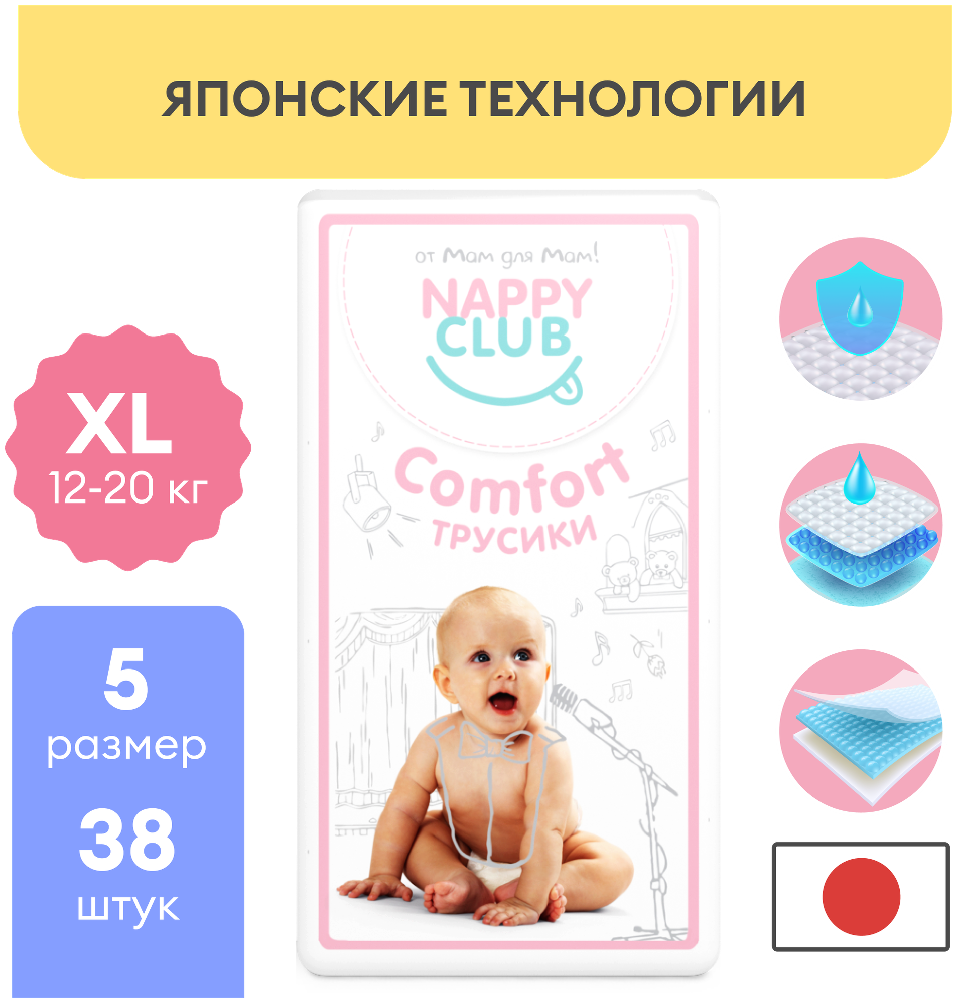 Подгузники-трусики NappyClub Comfort XL, 12-20 кг, 38 шт