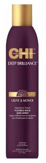 Лак CHI Deep Brilliance Olive & Monoi Optimum Finish Flexible Hold Hair Spray, Лак для волос эластичной фиксации Оптимальный Результат, 284 г