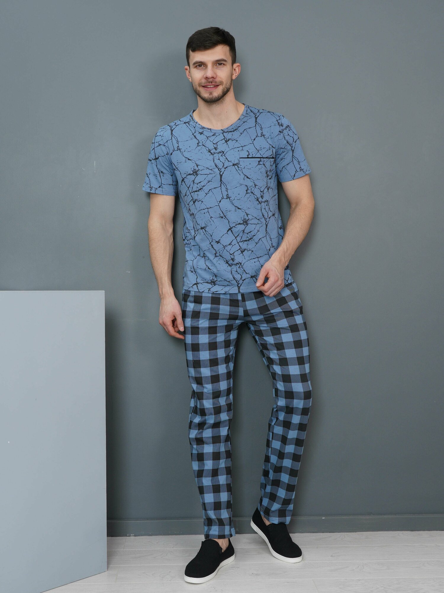 Костюм мужской домашний с брюками и футболкой LOVETEX.STORE, мрамор, размер 50 - фотография № 4