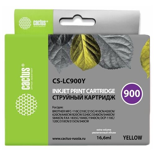 Картридж струйный Cactus CS-LC900Y желтый (16.6мл) для Brother DCP-110/115/120/MFC-210/215/FAX-1840