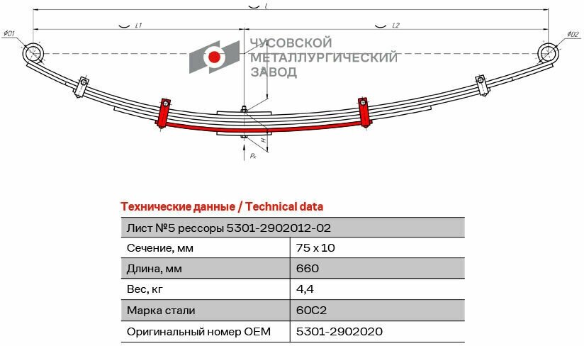 Лист №5 Рессора передняя для ЗиЛ 5301 5 листов