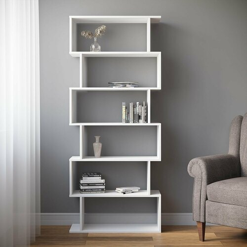 Стеллаж напольный деревянный / этажерка / полка для хранения вещей, посуды, книг, игрушек / шкаф / белый, 176х73х25 см