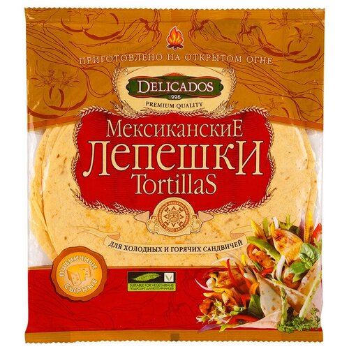 Delicados Лепешки Tortillas пшеничные сырные бездрожжевые, 6 шт./уп., 400 г
