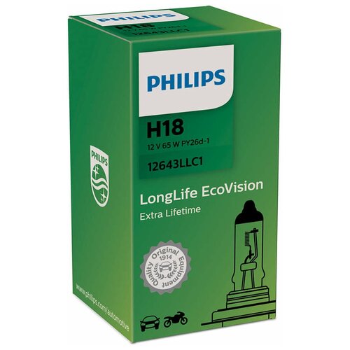 Лампа автомобильная галогенная Philips LongLife EcoVision 12643LLC1 H18 65W