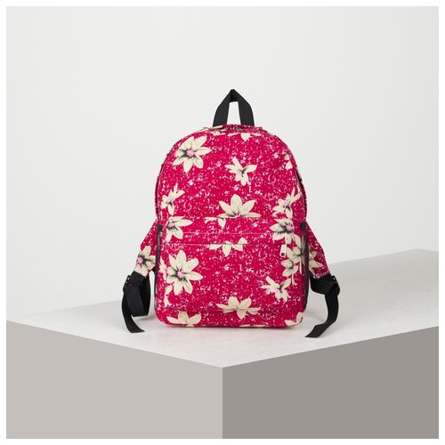 фото Рюкзак малый цветы, 25*10*33, отдел на молнии, н/карман, 2 б/сетки, джинс бордовый 3938056 сима-ленд