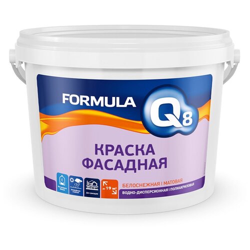 Краска фасадная водно-дисперсионная Formula Q8, матовая, белая, 13 кг