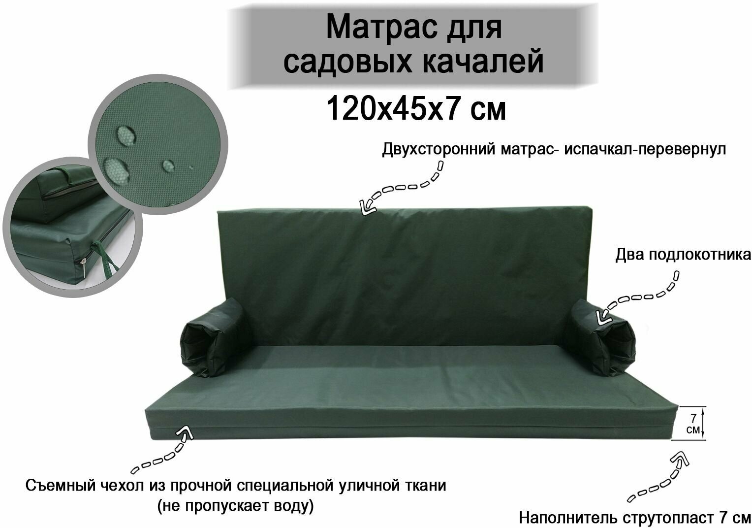 Матрас для садовых качелей 120x45x7