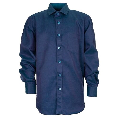 фото Школьная рубашка tsarevich, прямой силуэт, на пуговицах, длинный рукав, карманы, размер 122-128, синий