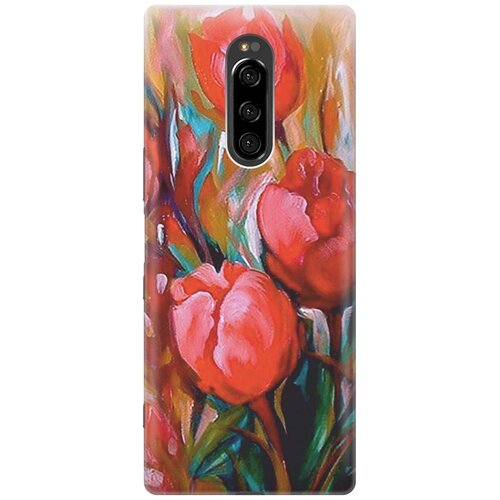 фото Cиликоновый чехол на sony xperia 1 / xz4 / сони иксперия 1 с принтом "тюльпаны" gosso
