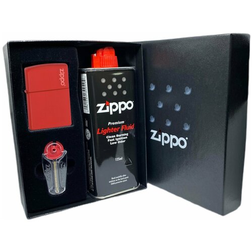 Подарочный набор ZIPPO ( Зажигалка ZIPPO 233ZL Classic, красная, с покрытием Red Matte + кремни + топливо, 125 мл )