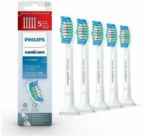 Набор насадок Philips Sonicare ProResults hx6015/03 для звуковой щетки, белый, 5 шт. - фотография № 1