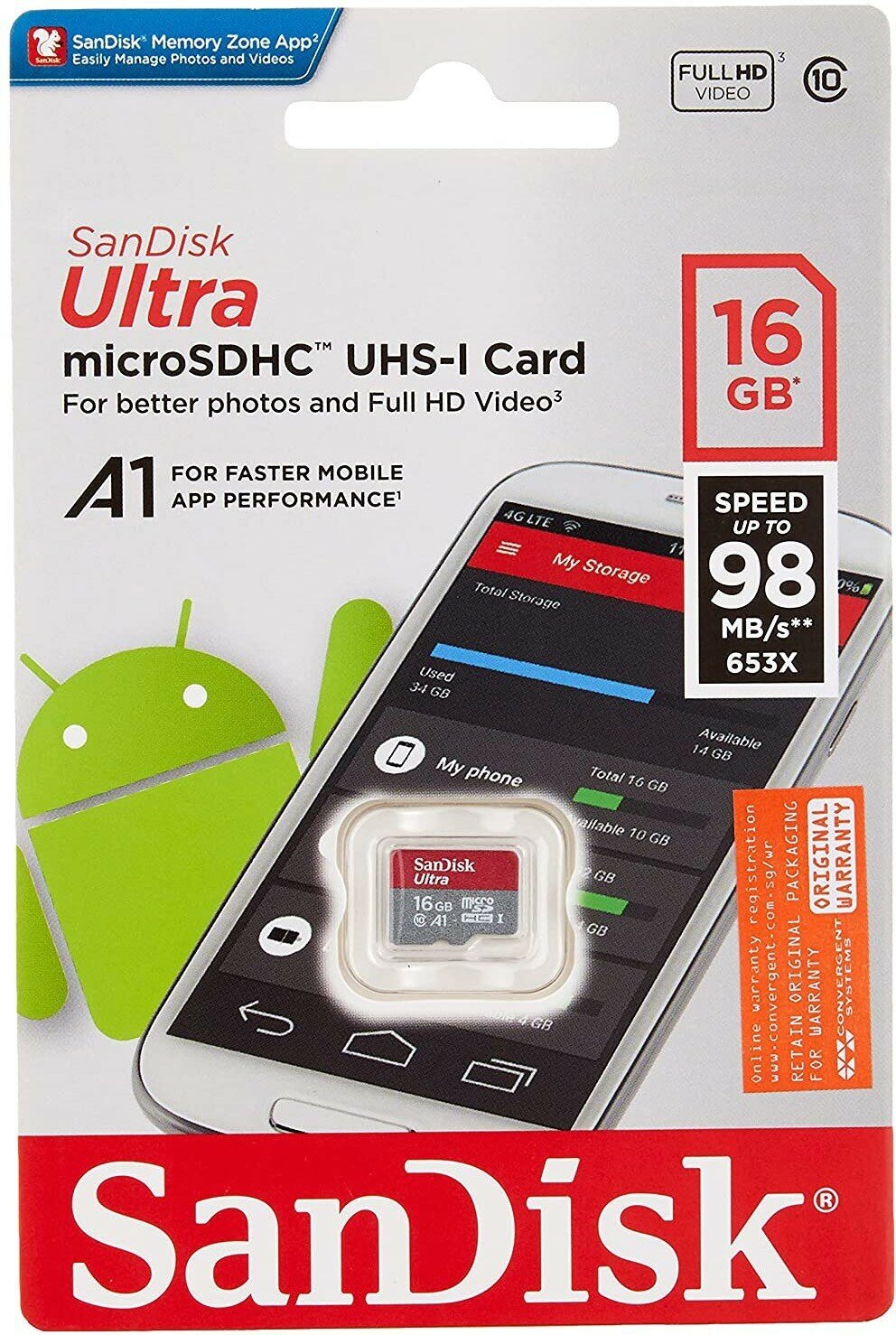 Карта памяти 16Gb - SanDisk Micro Secure Digital HC Class 10 Ultra UHS-I A1 SDSQUAR-016G-GN6MN (Оригинальная!) - фотография № 3