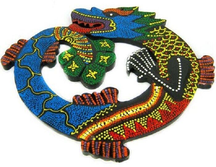 Панно Дракон цветной 19см дерево - подарок на год дракона