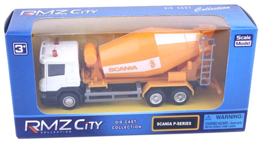 Машинка металлическая Uni-Fortune RMZ City 1:64 Бетономешалка Scania, без механизмов, цвет оранжевый 144005