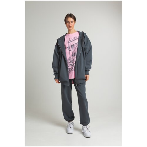 фото Объёмный худи на молнии paris graphite label.b