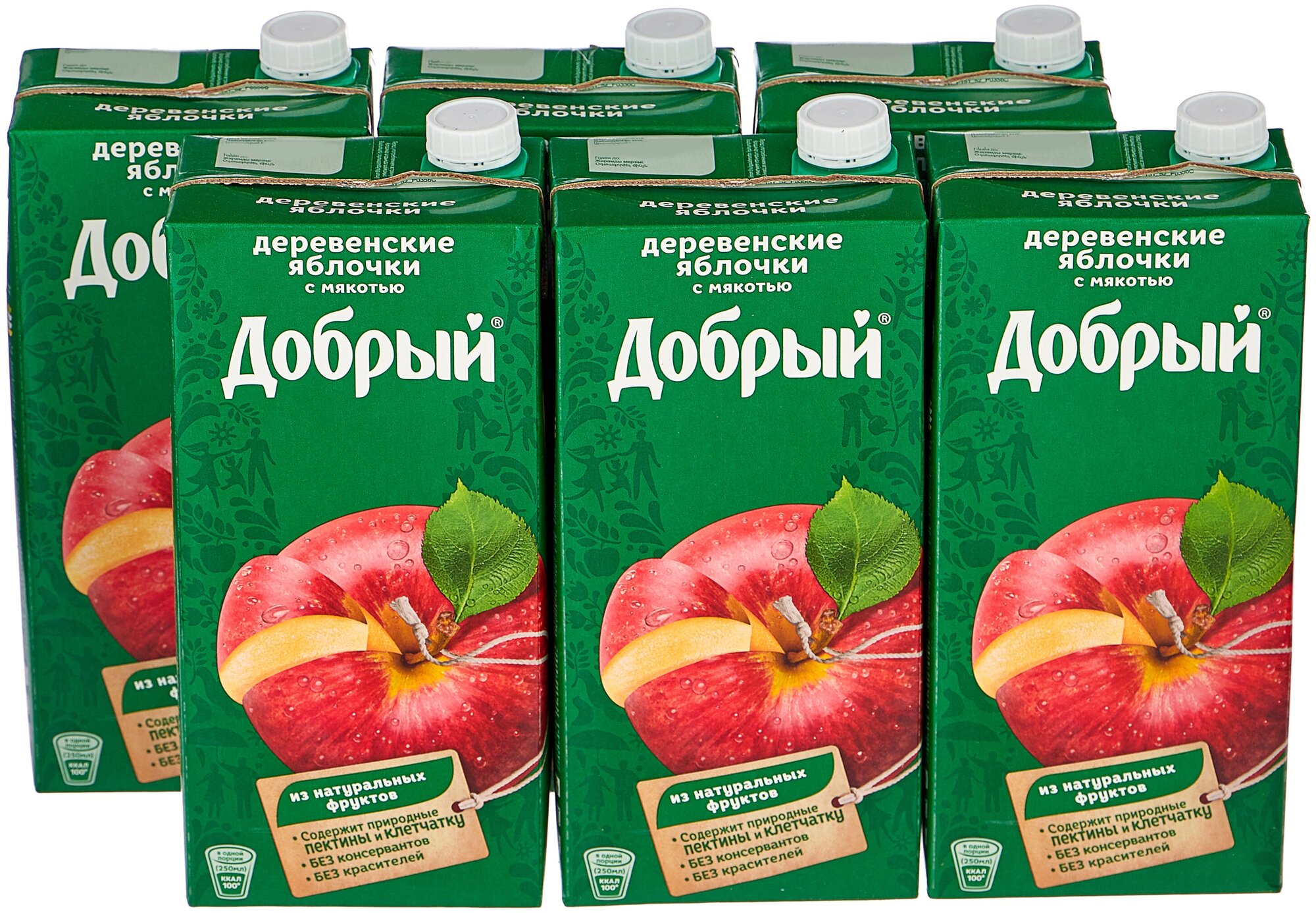 Нектар Добрый Деревенские яблочки 2 л тетрапак упаковка 6 штук
