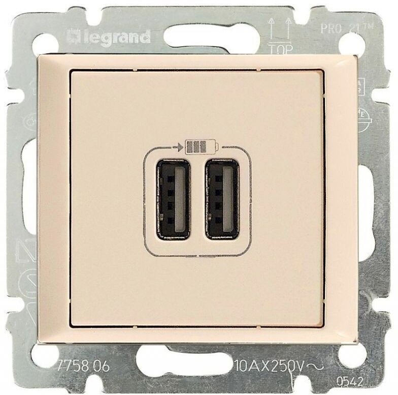 Legrand (Легранд) Зарядное устройство USBx2 слоновая кость, Valena 774170