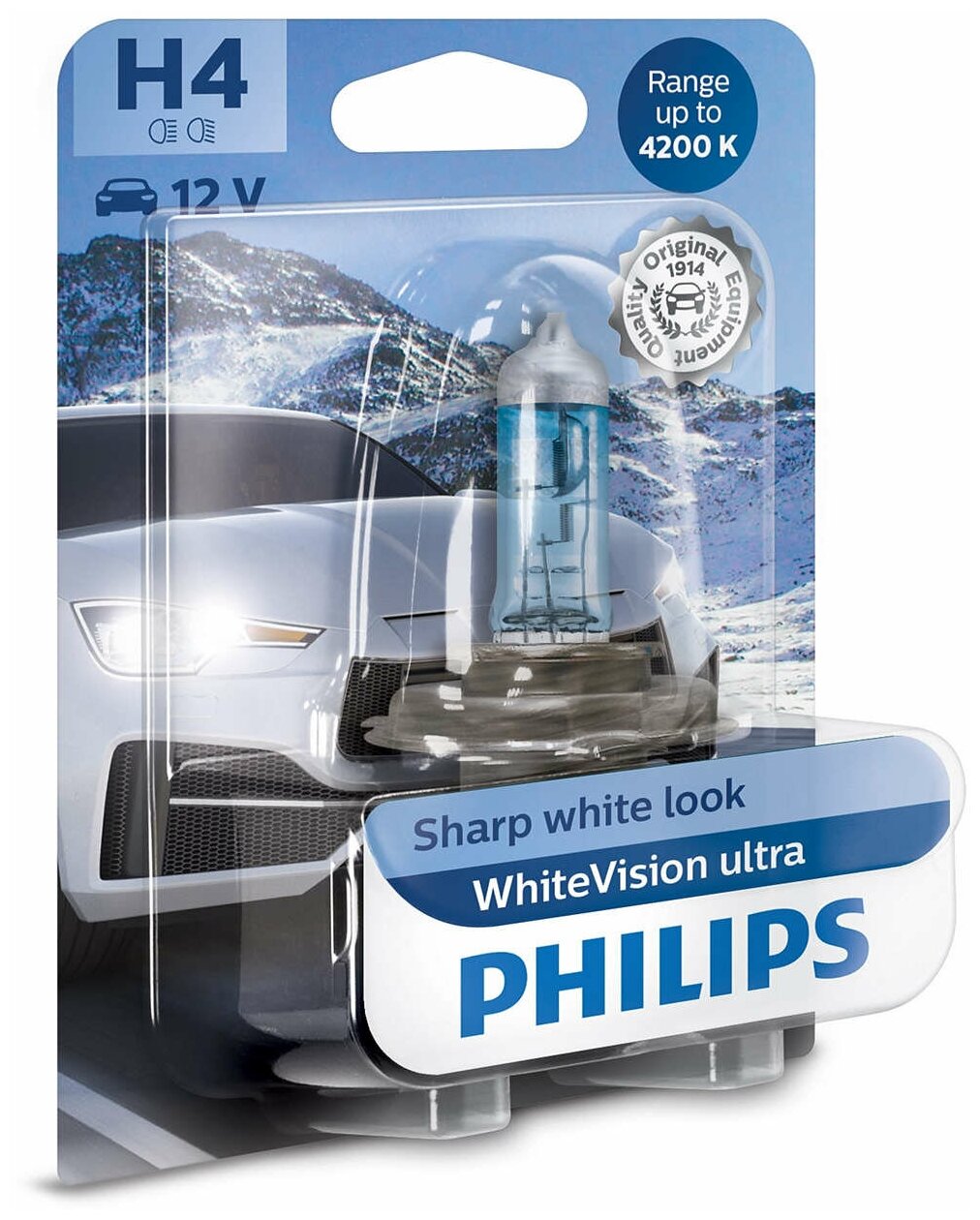 12342Wvub1_Лампа! (h4) 60/55w 12v галогенная whitevision ultra (блист.1шт)\ Philips 12342WVUB1