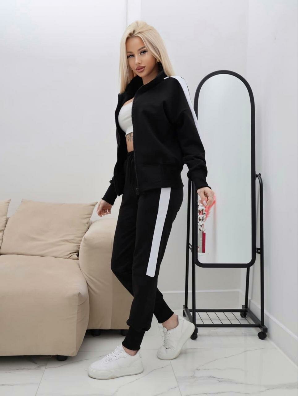 Комплект одежды Jools Fashion женский спортивный летний на молнии, размер 44, черный — фото 1