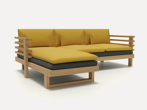 Изображение товара Диван угловой садовый Soft Element Атлантик Mustard Antracit левый, велюр, массив дерева, скандинавский лофт, в кафе, в офис, в зону ожидания