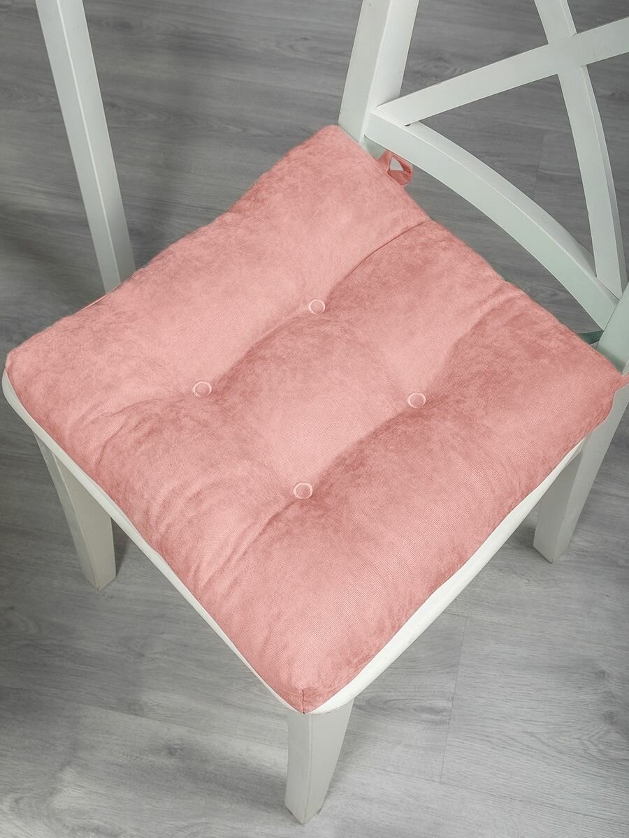 Подушка на стул 40х40 см на завязках велюр Пыльная роза / Altali