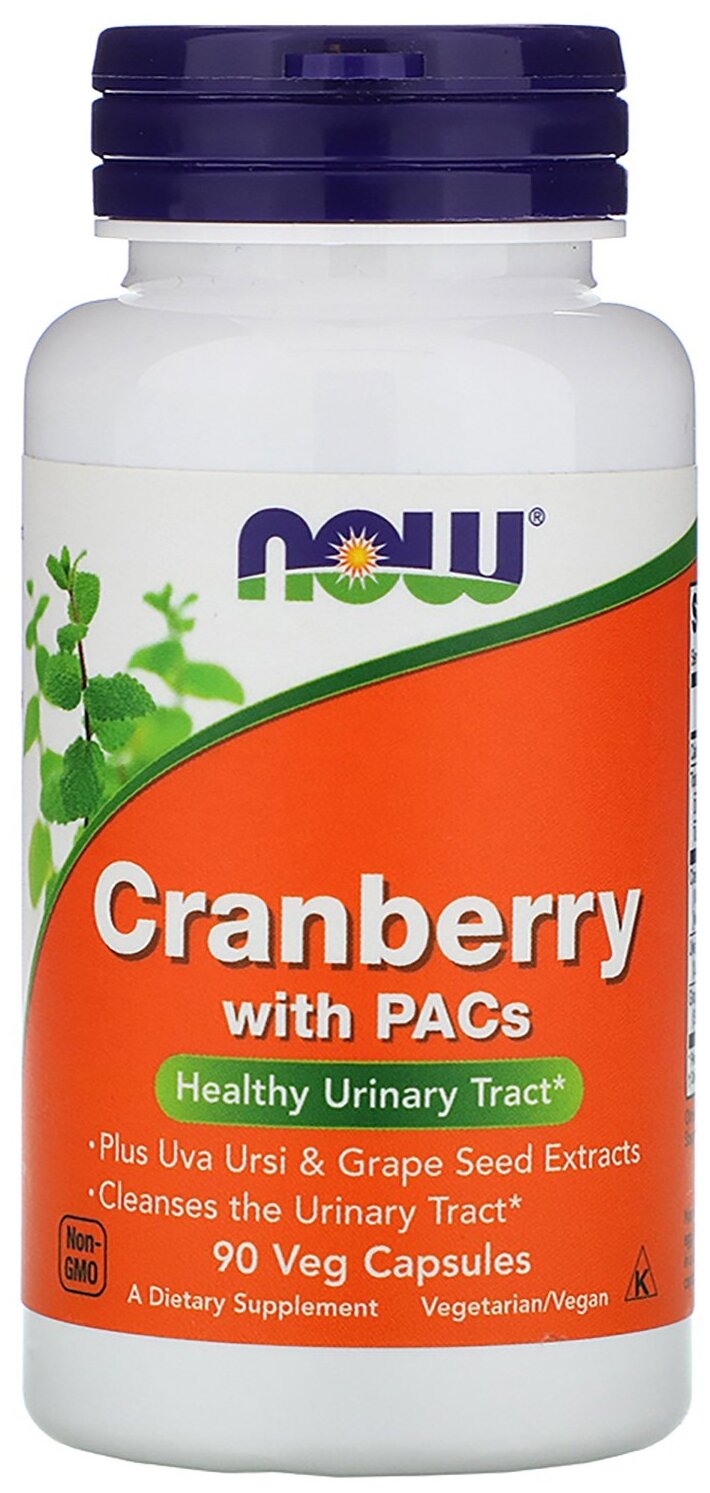 Бад Для Мочеполовой Системы Клюква, 1000мг NOW Cranberry with PACs, 90 капсул, для почек, мочегонное, от цистита, антиоксидант