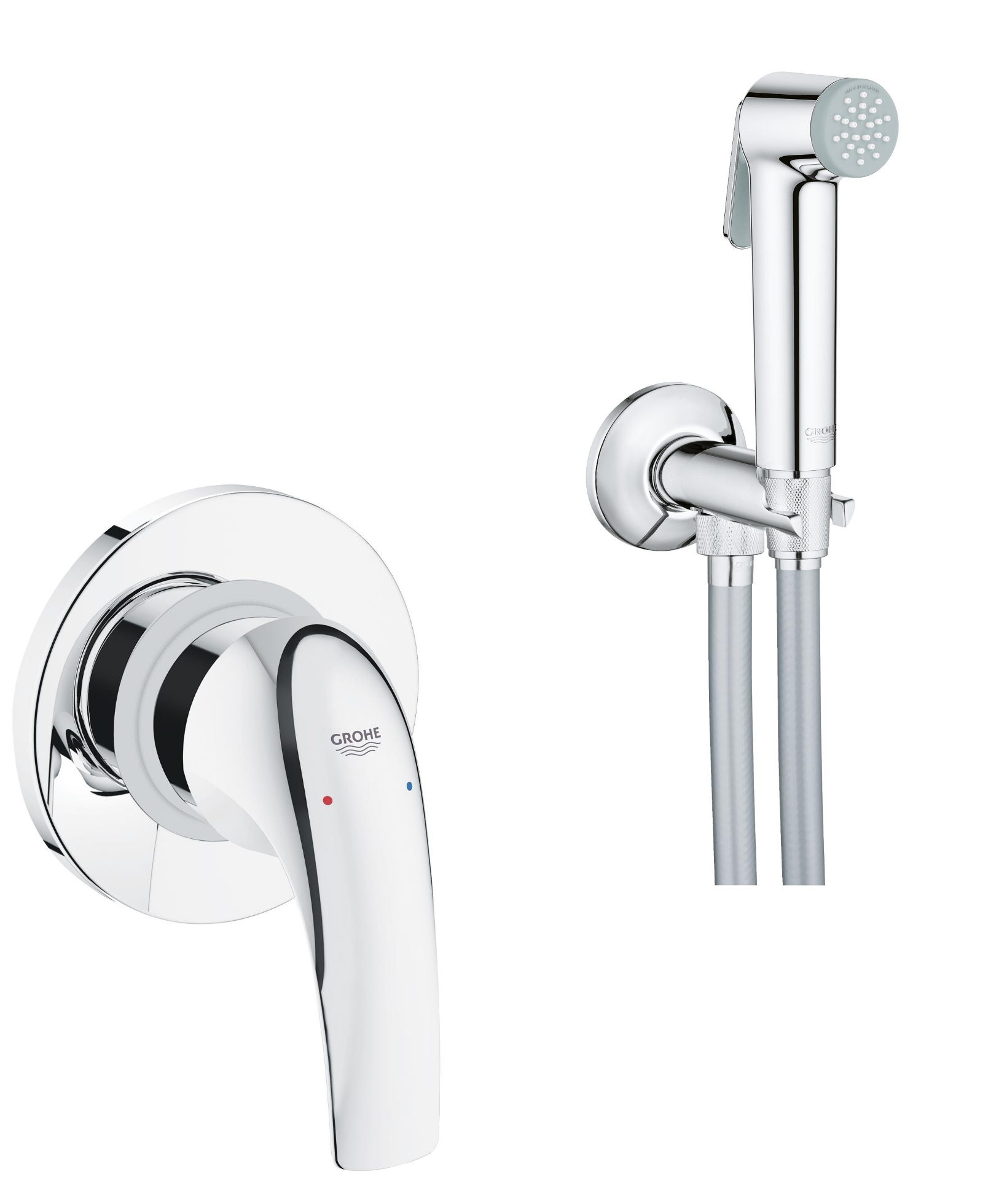 Готовый комплект для гигиенического душа скрытого монтажа 123072M GROHE BauCurve с угловым вентилем хром