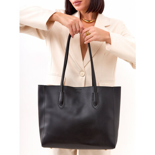 Сумка тоут AVGUST ACCESSORIES, 2 шт, фактура гладкая, матовая, черный