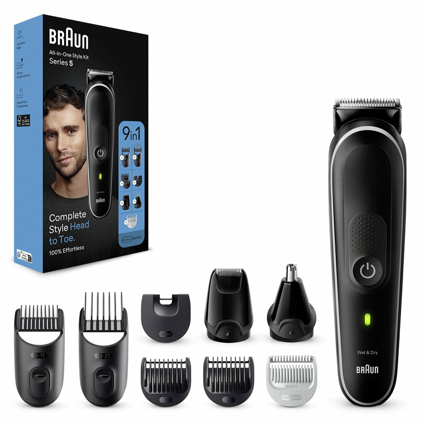 Триммер Braun MGK5420 Series 5, для волос, бороды и усов 9 в 1, черный/серый