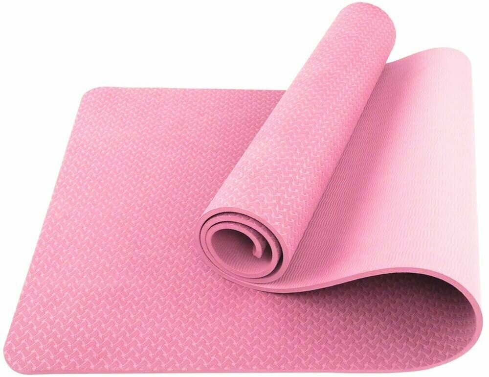 Коврик для йоги 6 мм TPE розовый, 183х61х0,6 см