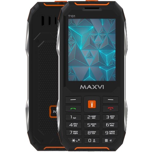 Телефон MAXVI T101, 2 micro SIM, черный/оранжевый