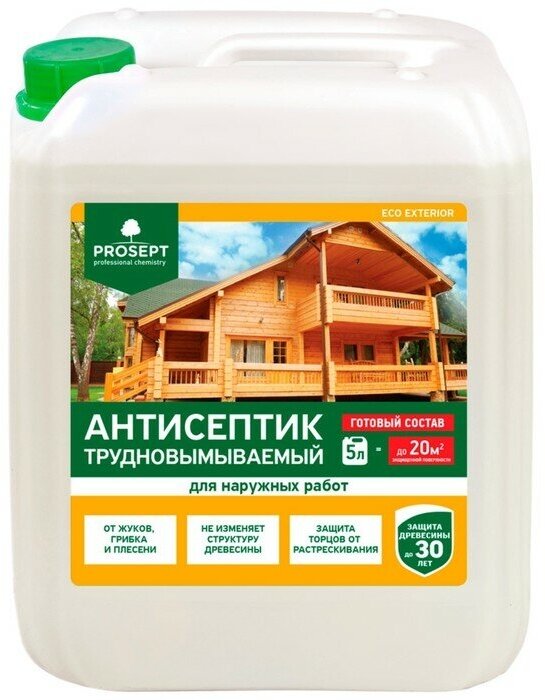 Антисептик трудновымываемый для наружных работ PROSEPT ECO EXTERIOR, 5 л