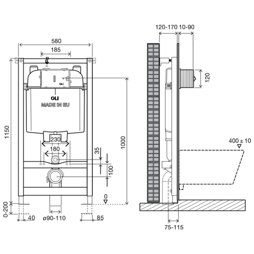 рамная инсталляция oli 80 sanitarblock 300573 серый металлик Инсталляция OLI 74 601801 механическая, для подвесных унитазов