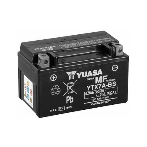 фото Аккумулятор мотоциклетный yuasa agm 12v 6ah сухозаряженный акб в комплекте с электролитом (ytx7a-bs) gs yuasa