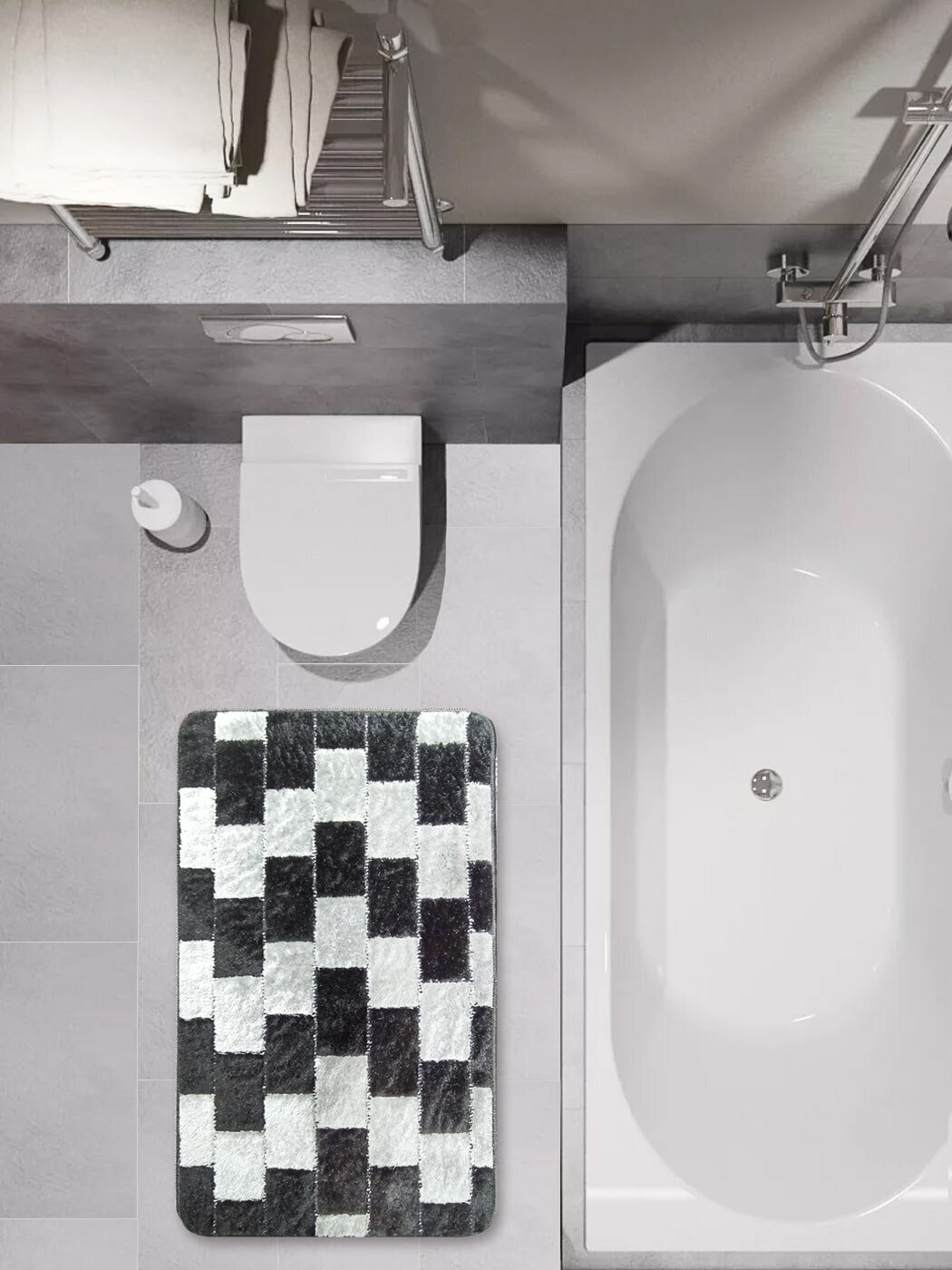 Набор из 2 ковриков для ванной и туалета MAST, 60х100 см, черный тетрис - фотография № 2