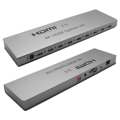 Разветвитель ORIENT HSP0108H-2.0, метал. корпус unnlink 4x4 hdmi splitter 4k 30hz 1080p 60hz hdmi martix switch with rs232 ir remoter for laptop ps4 to tv monitor projector