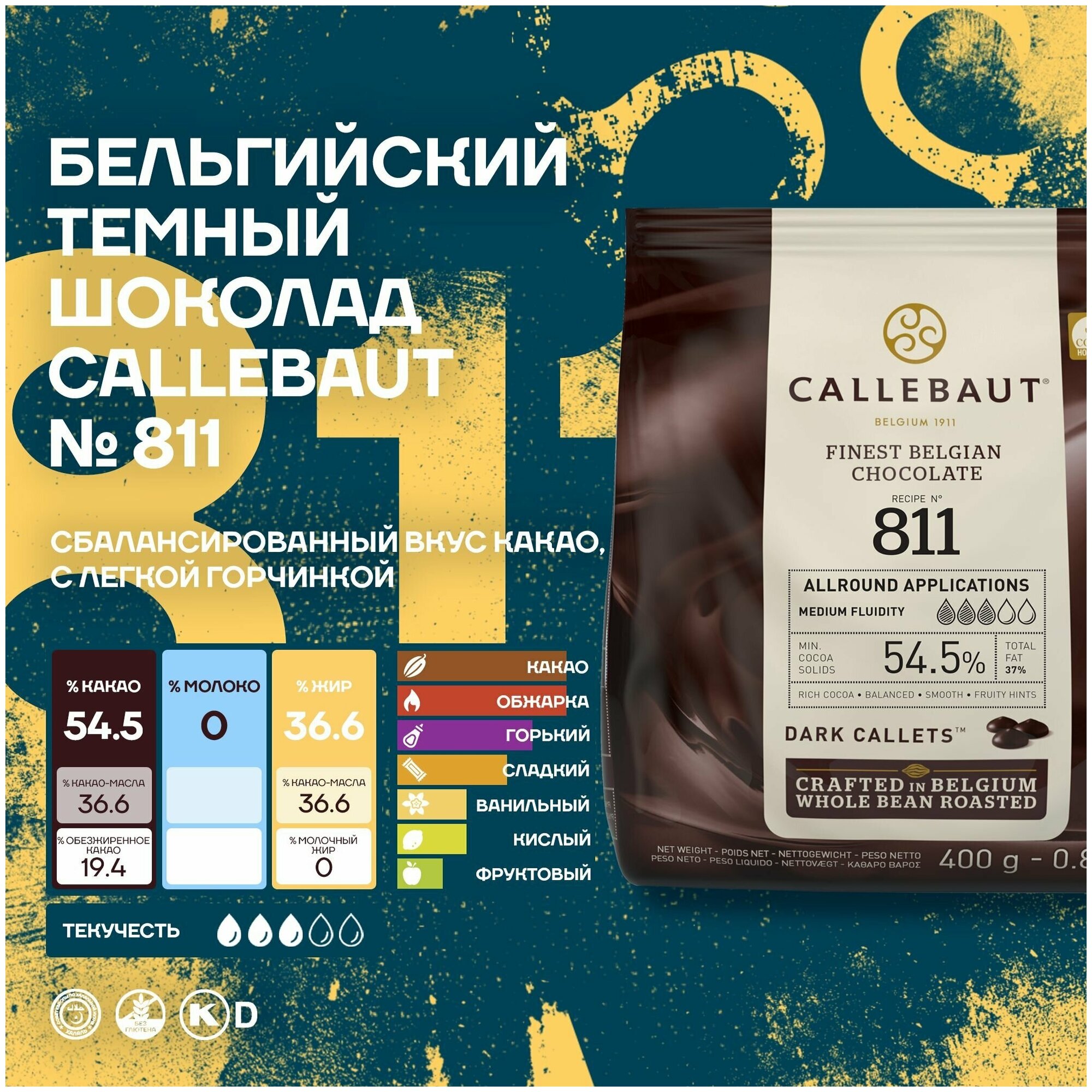 Бельгийский темный шоколад №811 54,5% Callebaut 0,4 кг