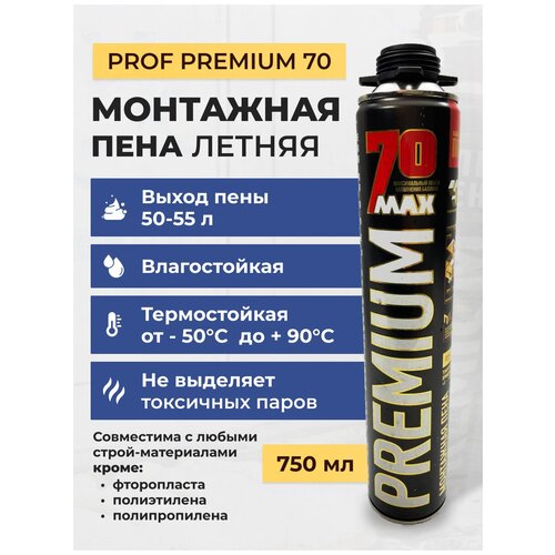 Пена монтажная Premium 70 профессиональная летняя 900 мл 1000 мл баллон 738₽