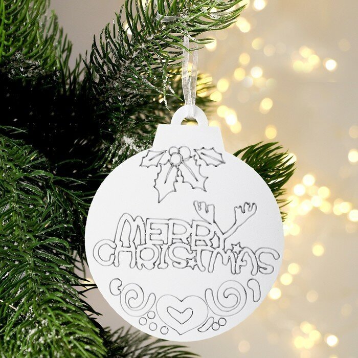 Ёлочное украшение под раскраску "Merry Christmas" размер: 10х12х0,5 см, 4 шт, краски 6 цв по 2 мл, кисть