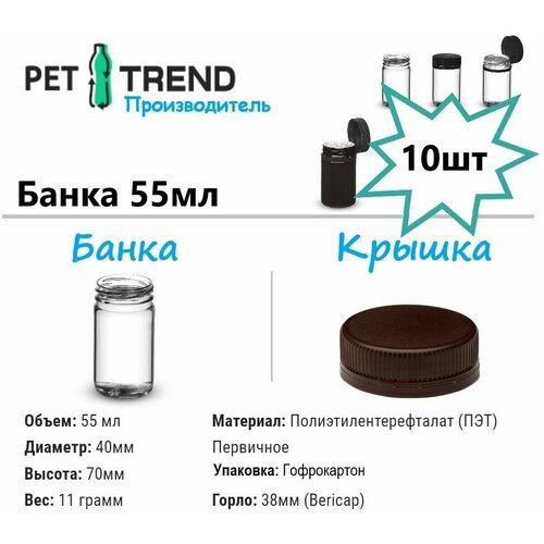 Комплект ПЭТ банка 55 мл Универсальная 10 шт