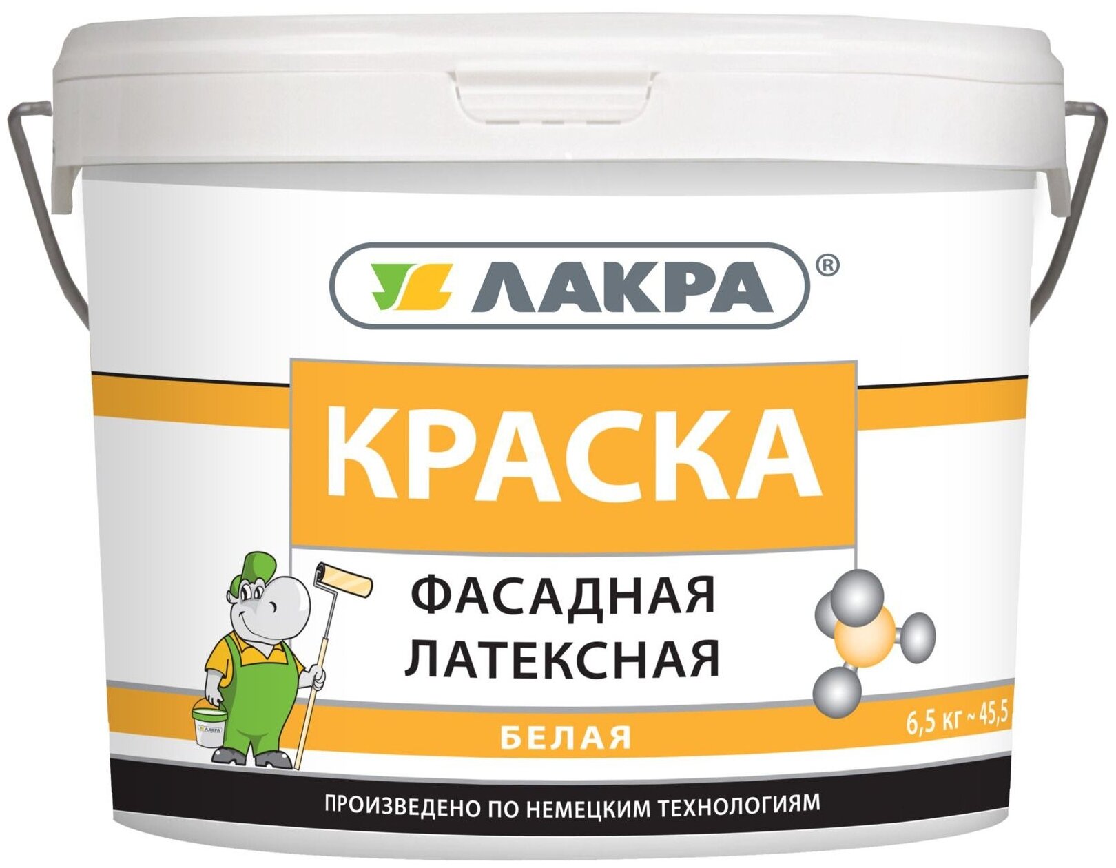 Краска латексная Лакра фасадная матовая белый 6 л 6.5 кг