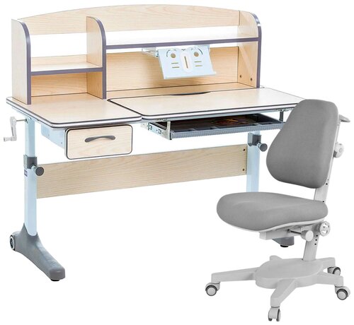 Комплект Anatomica Smart-50 парта + кресло + надстройка + подставка для книг 120x60 см клен/серый/серый стул