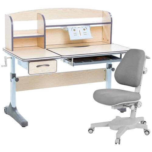 фото Комплект anatomica smart-50 парта + кресло + надстройка + подставка для книг 120x60 см клен/серый
